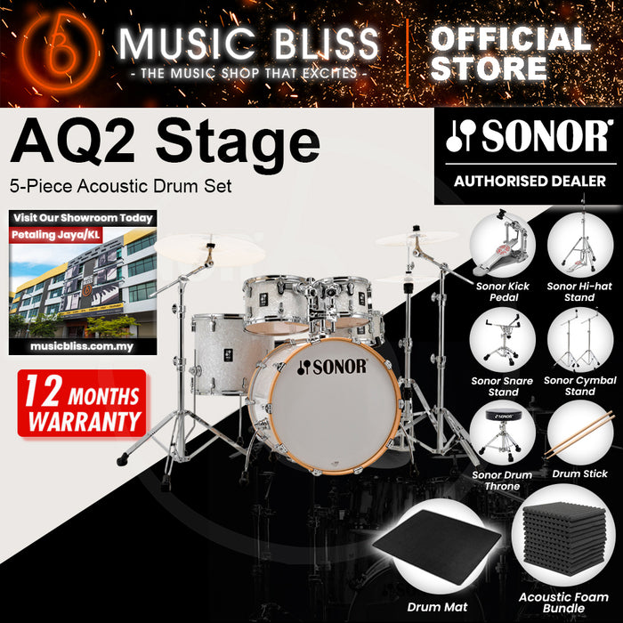 Sonor AQ2 Stage 5-Piece Acoustic Drum Set - 22 Inch Bass Drum - White Pearl