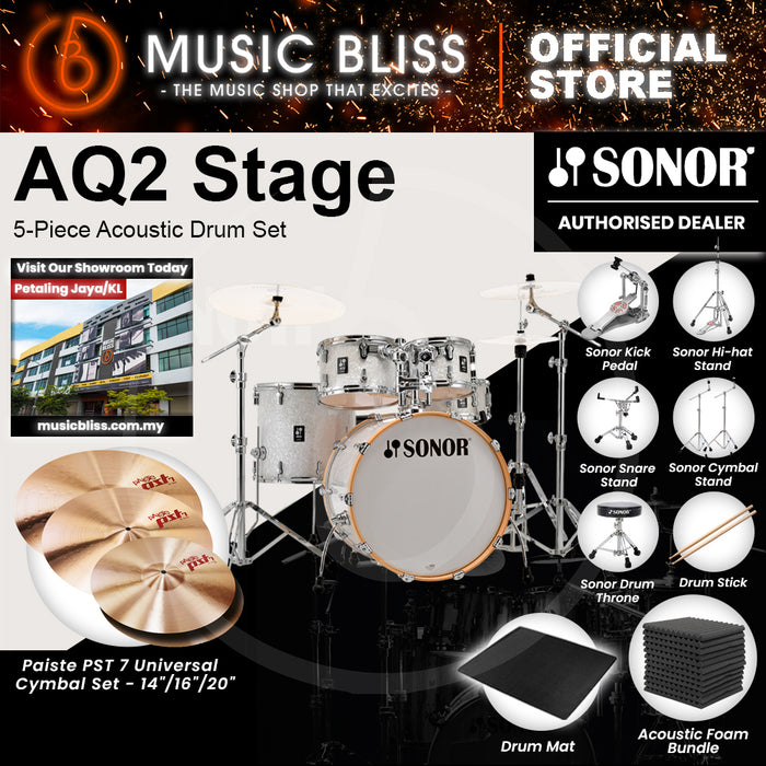 Sonor AQ2 Stage 5-Piece Acoustic Drum Set - 22 Inch Bass Drum - White Pearl