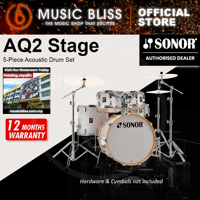 Sonor AQ2 Stage 5-Piece Acoustic Drum Set - 22 Inch Bass Drum - White Pearl