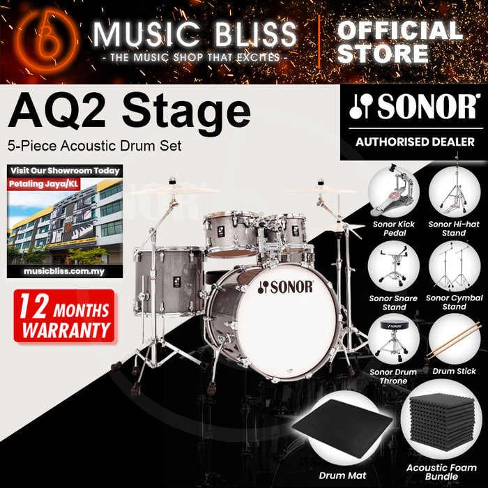 Sonor AQ2 Stage 5-Piece Acoustic Drum Set - 22 Inch Bass Drum - Titanium Quartz