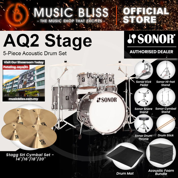 Sonor AQ2 Stage 5-Piece Acoustic Drum Set - 22 Inch Bass Drum - Titanium Quartz