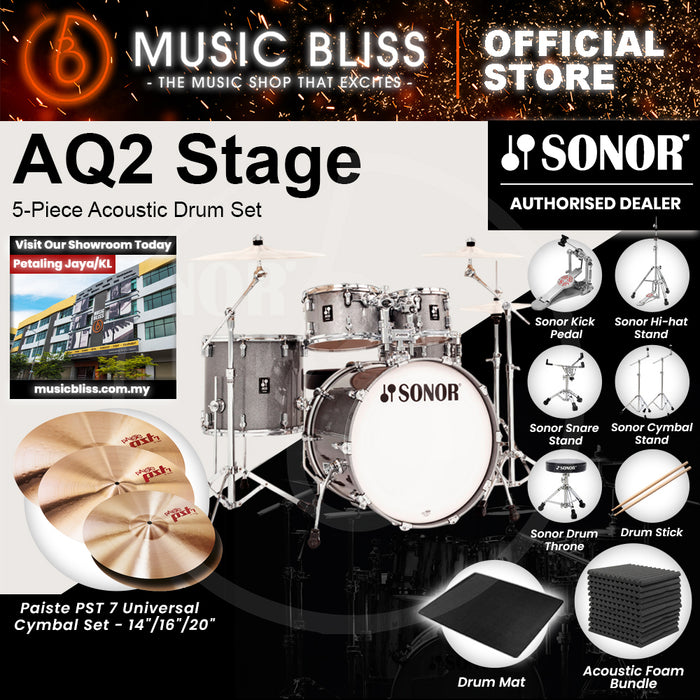 Sonor AQ2 Stage 5-Piece Acoustic Drum Set - 22 Inch Bass Drum - Titanium Quartz