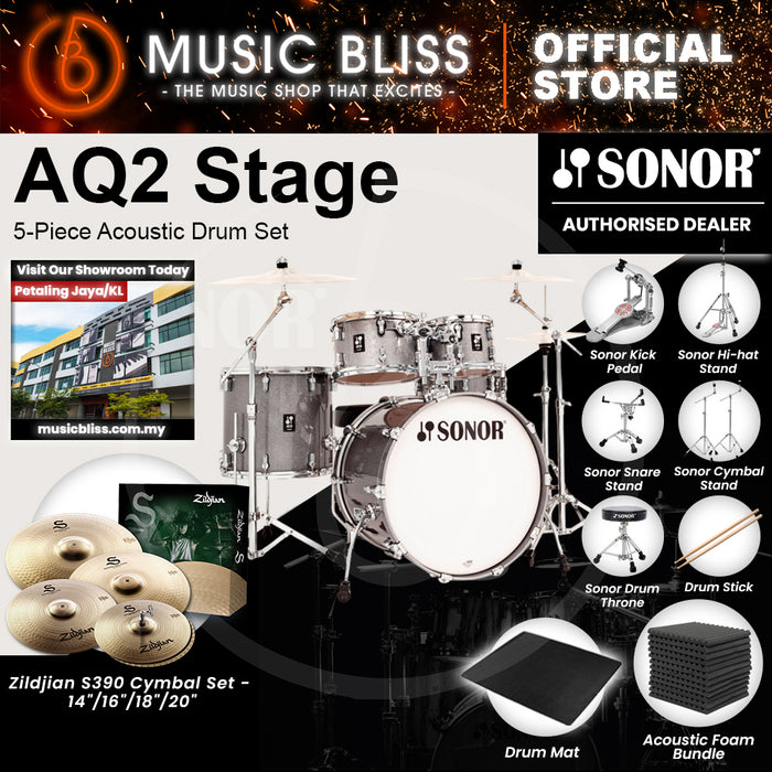 Sonor AQ2 Stage 5-Piece Acoustic Drum Set - 22 Inch Bass Drum - Titanium Quartz