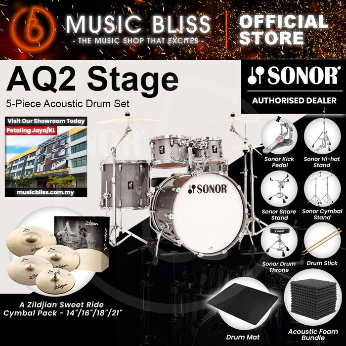 Sonor AQ2 Stage 5-Piece Acoustic Drum Set - 22 Inch Bass Drum - Titanium Quartz