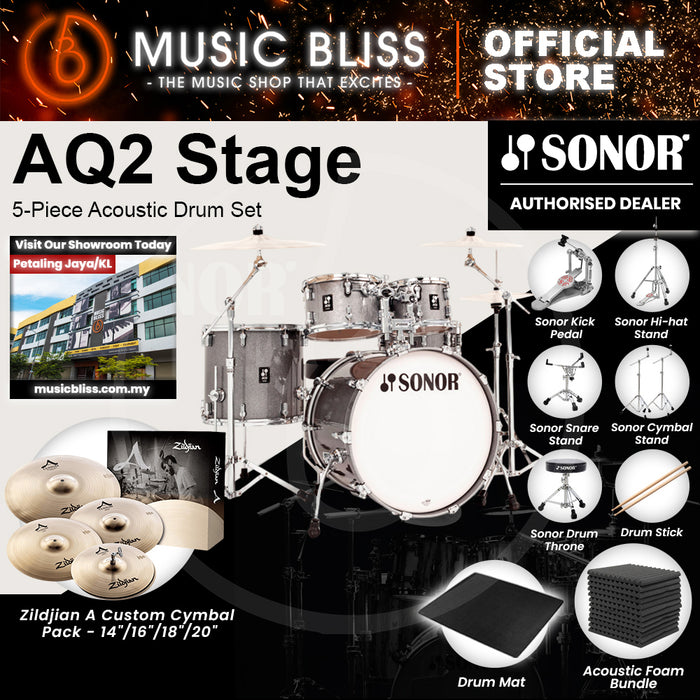 Sonor AQ2 Stage 5-Piece Acoustic Drum Set - 22 Inch Bass Drum - Titanium Quartz