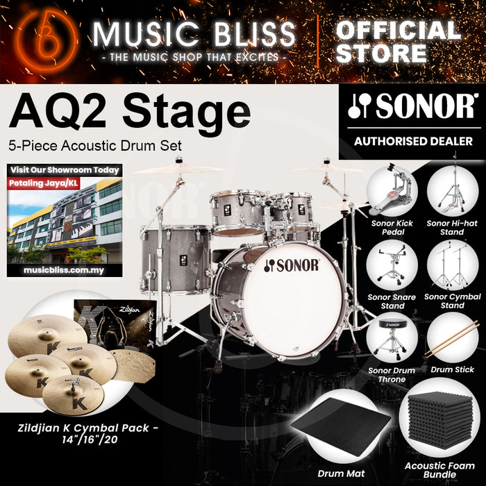 Sonor AQ2 Stage 5-Piece Acoustic Drum Set - 22 Inch Bass Drum - Titanium Quartz