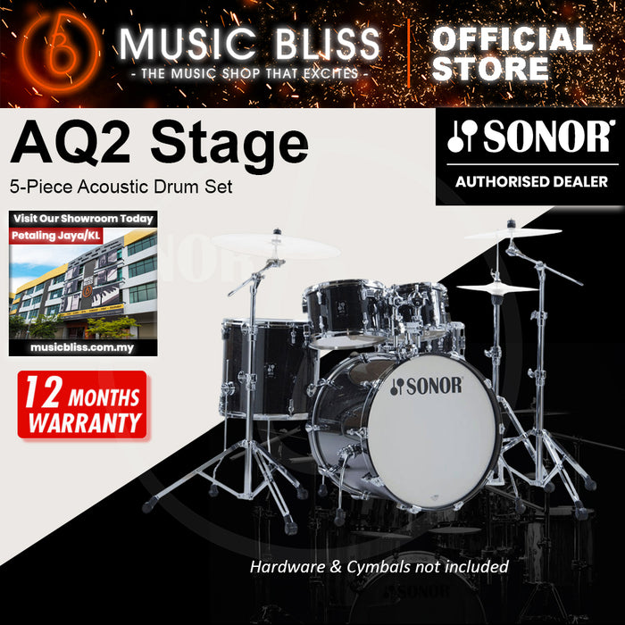 Sonor AQ2 Stage 5-Piece Acoustic Drum Set - 22 Inch Bass Drum - Transparent Stain Black