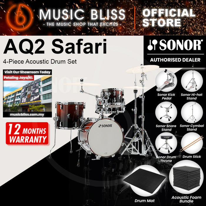 Sonor AQ2 Safari 4-Piece Acoustic Drum Set - 16 Inch Bass Drum - Brown Fade