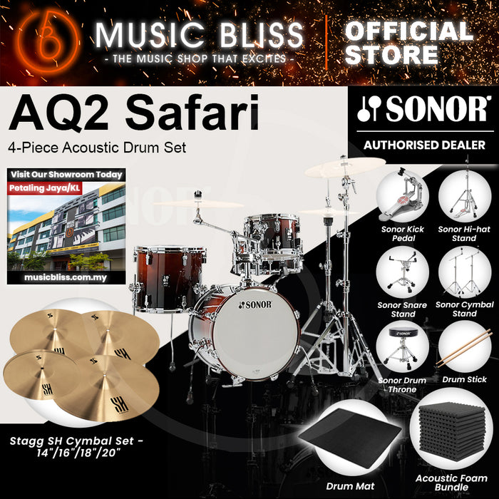 Sonor AQ2 Safari 4-Piece Acoustic Drum Set - 16 Inch Bass Drum - Brown Fade