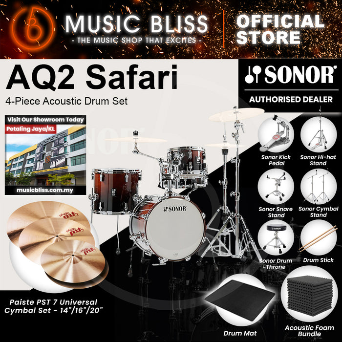 Sonor AQ2 Safari 4-Piece Acoustic Drum Set - 16 Inch Bass Drum - Brown Fade