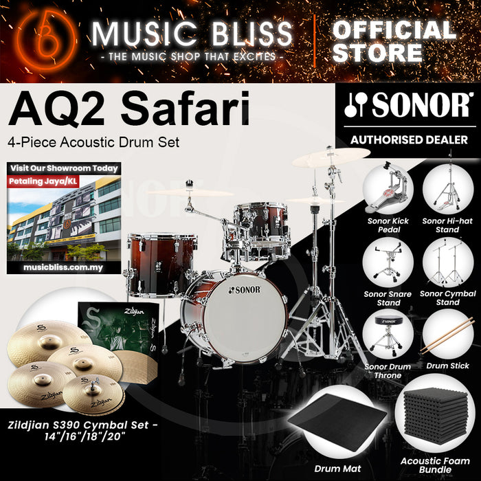 Sonor AQ2 Safari 4-Piece Acoustic Drum Set - 16 Inch Bass Drum - Brown Fade