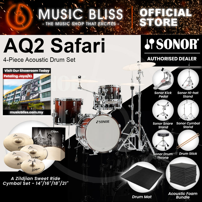 Sonor AQ2 Safari 4-Piece Acoustic Drum Set - 16 Inch Bass Drum - Brown Fade