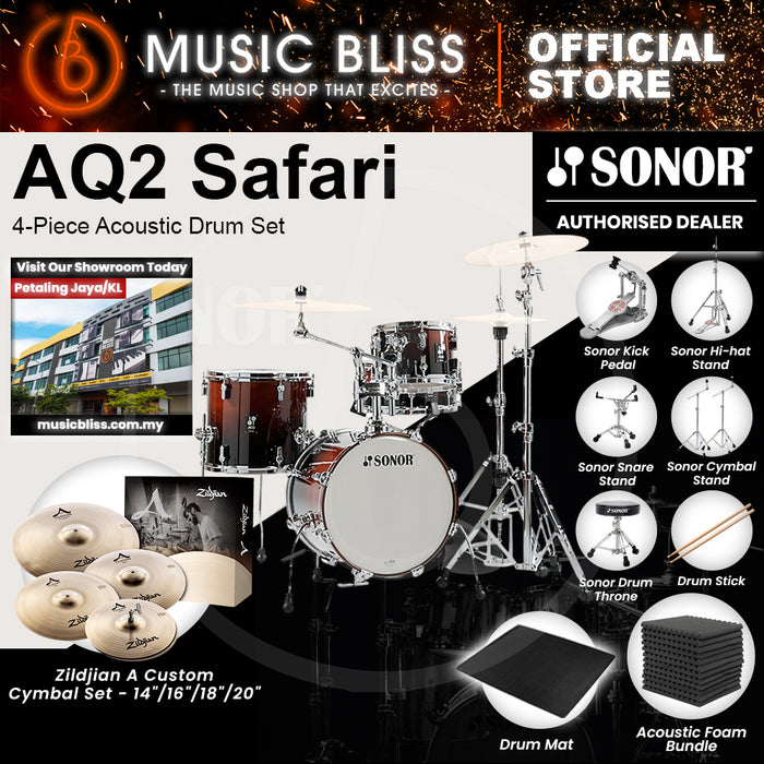 Sonor AQ2 Safari 4-Piece Acoustic Drum Set - 16 Inch Bass Drum - Brown Fade