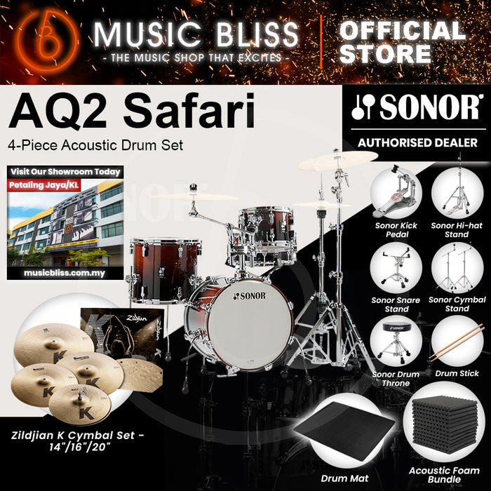 Sonor AQ2 Safari 4-Piece Acoustic Drum Set - 16 Inch Bass Drum - Brown Fade