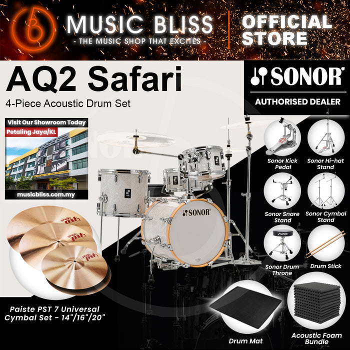 Sonor AQ2 Safari 4-Piece Acoustic Drum Set - 16 Inch Bass Drum - White Pearl