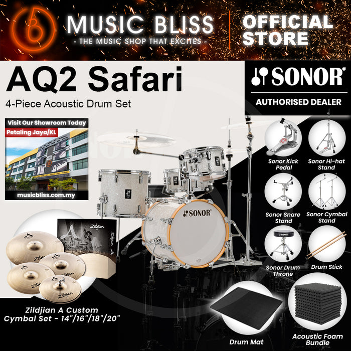 Sonor AQ2 Safari 4-Piece Acoustic Drum Set - 16 Inch Bass Drum - White Pearl