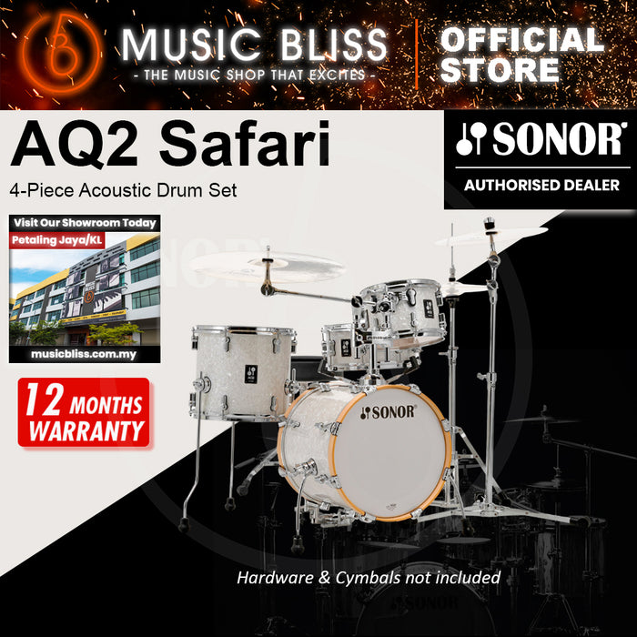 Sonor AQ2 Safari 4-Piece Acoustic Drum Set - 16 Inch Bass Drum - White Pearl