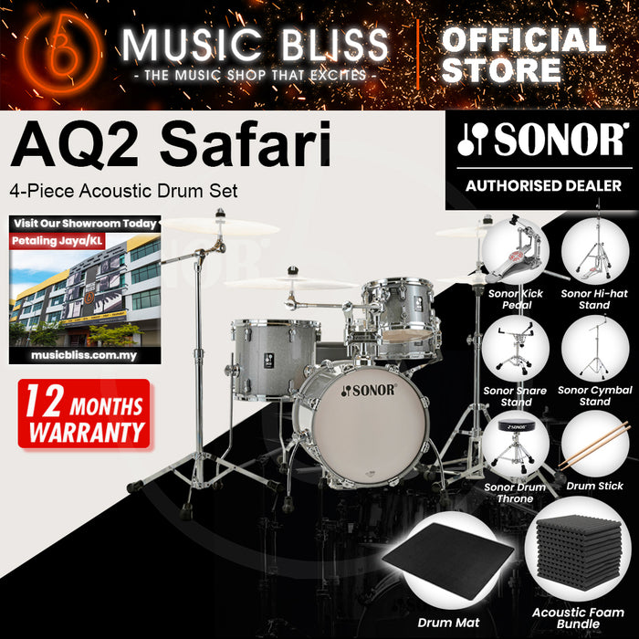 Sonor AQ2 Safari 4-Piece Acoustic Drum Set - 16 Inch Bass Drum - Titanium Quartz