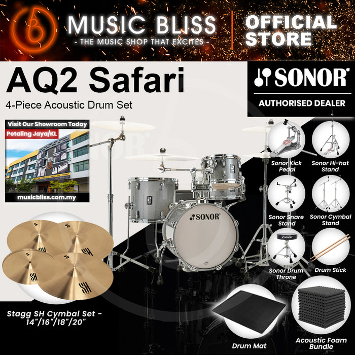 Sonor AQ2 Safari 4-Piece Acoustic Drum Set - 16 Inch Bass Drum - Titanium Quartz