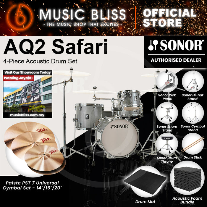 Sonor AQ2 Safari 4-Piece Acoustic Drum Set - 16 Inch Bass Drum - Titanium Quartz