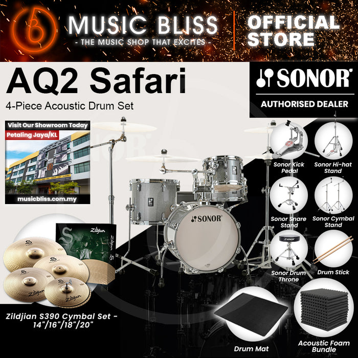 Sonor AQ2 Safari 4-Piece Acoustic Drum Set - 16 Inch Bass Drum - Titanium Quartz