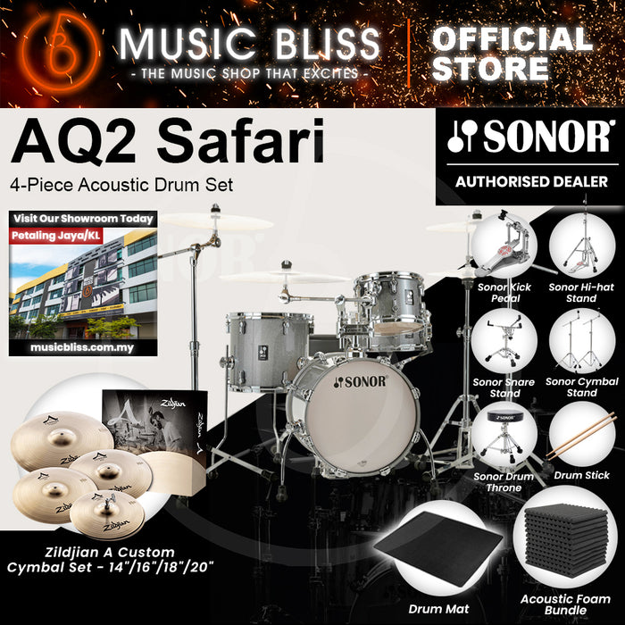 Sonor AQ2 Safari 4-Piece Acoustic Drum Set - 16 Inch Bass Drum - Titanium Quartz