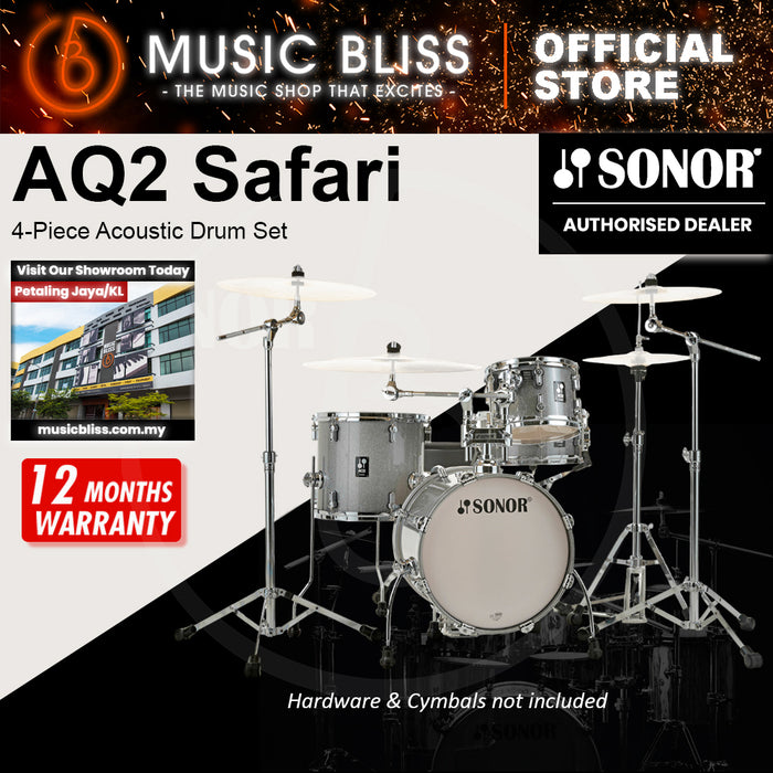 Sonor AQ2 Safari 4-Piece Acoustic Drum Set - 16 Inch Bass Drum - Titanium Quartz