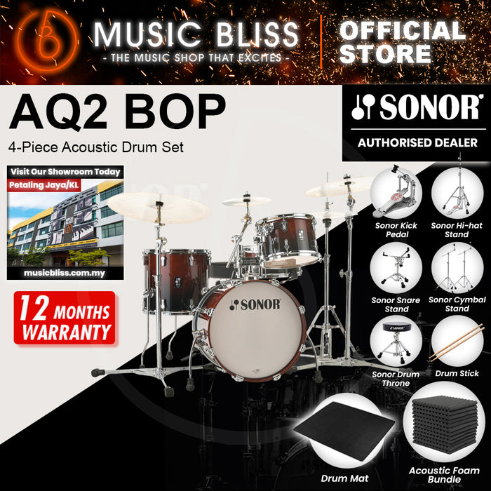 Sonor AQ2 BOP 4-Piece Acoustic Drum Set - 18 Inch Bass Drum - Brown Fade