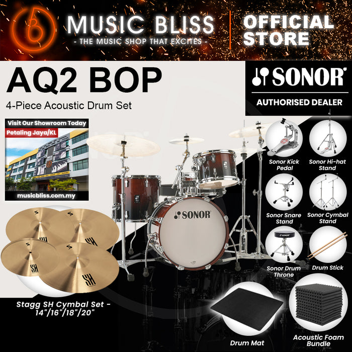 Sonor AQ2 BOP 4-Piece Acoustic Drum Set - 18 Inch Bass Drum - Brown Fade