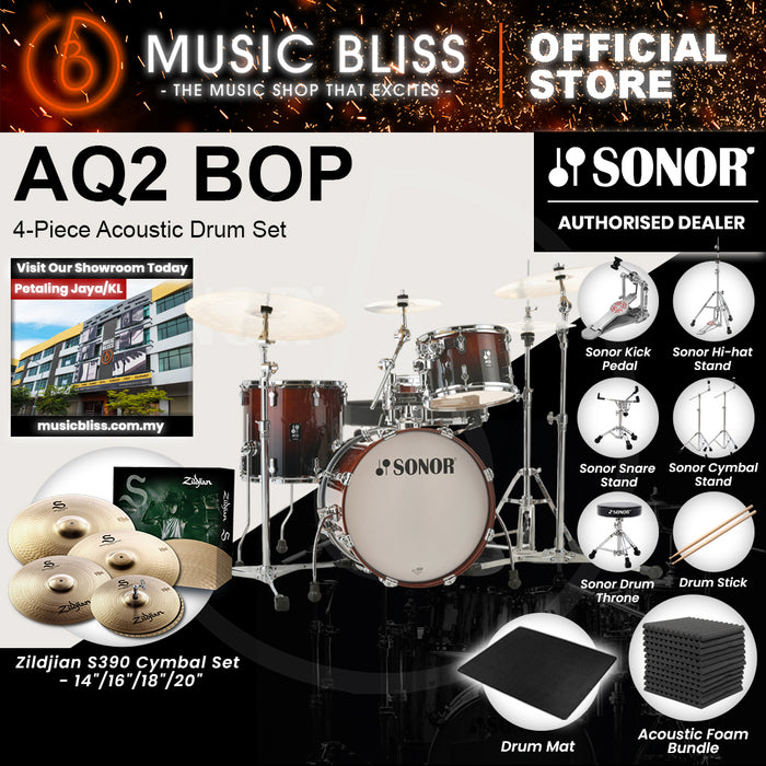 Sonor AQ2 BOP 4-Piece Acoustic Drum Set - 18 Inch Bass Drum - Brown Fade