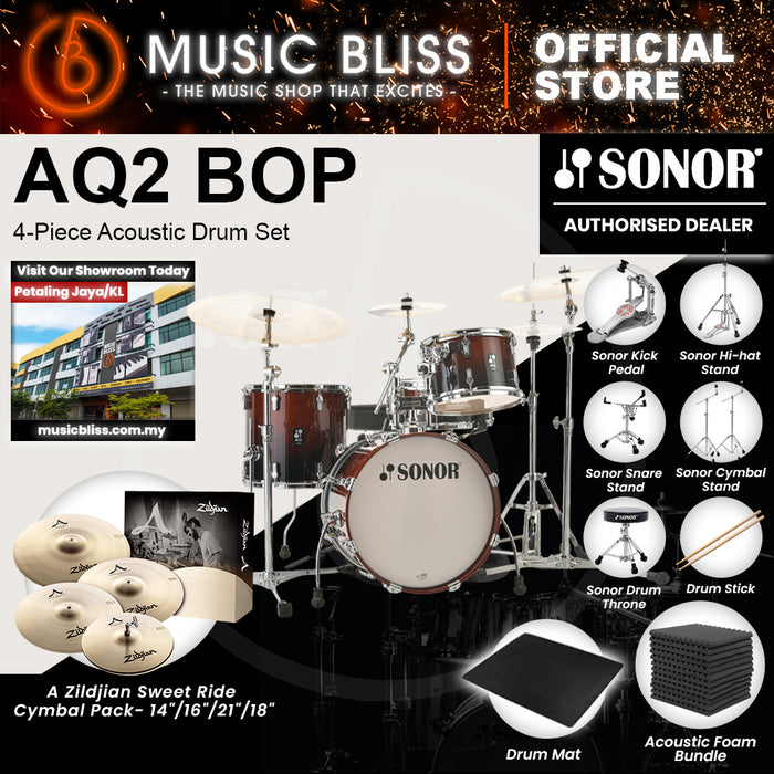 Sonor AQ2 BOP 4-Piece Acoustic Drum Set - 18 Inch Bass Drum - Brown Fade