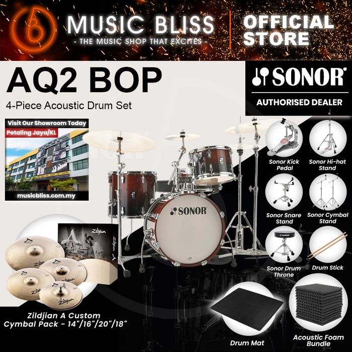 Sonor AQ2 BOP 4-Piece Acoustic Drum Set - 18 Inch Bass Drum - Brown Fade