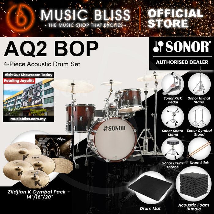 Sonor AQ2 BOP 4-Piece Acoustic Drum Set - 18 Inch Bass Drum - Brown Fade
