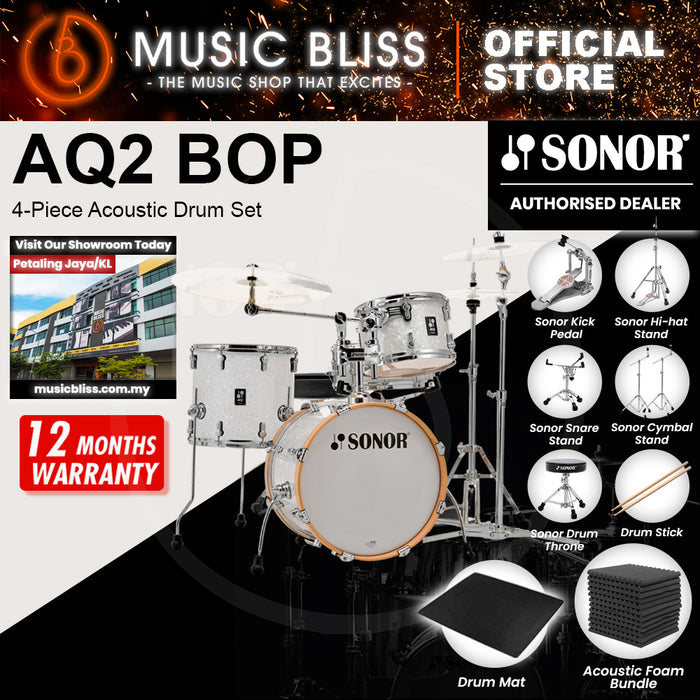 Sonor AQ2 BOP 4-Piece Acoustic Drum Set - 18 Inch Bass Drum - White Pearl