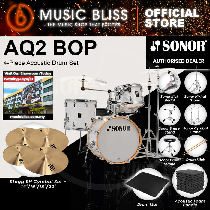 Sonor AQ2 BOP 4-Piece Acoustic Drum Set - 18 Inch Bass Drum - White Pearl