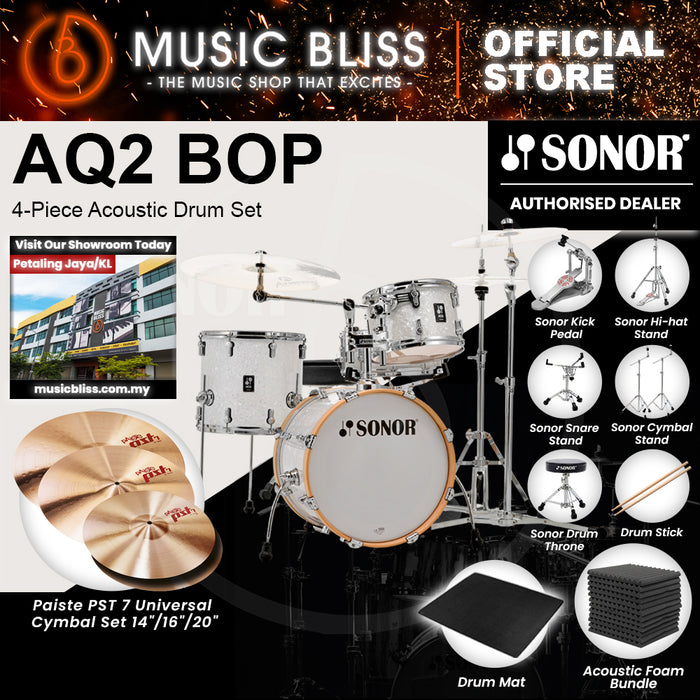 Sonor AQ2 BOP 4-Piece Acoustic Drum Set - 18 Inch Bass Drum - White Pearl