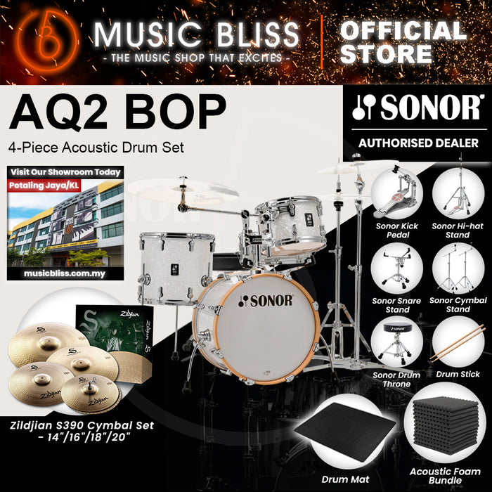 Sonor AQ2 BOP 4-Piece Acoustic Drum Set - 18 Inch Bass Drum - White Pearl