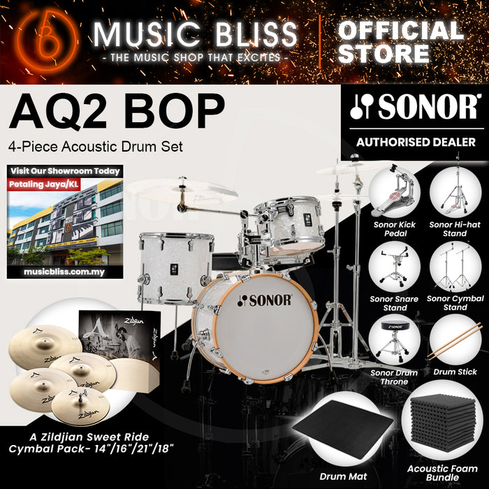 Sonor AQ2 BOP 4-Piece Acoustic Drum Set - 18 Inch Bass Drum - White Pearl