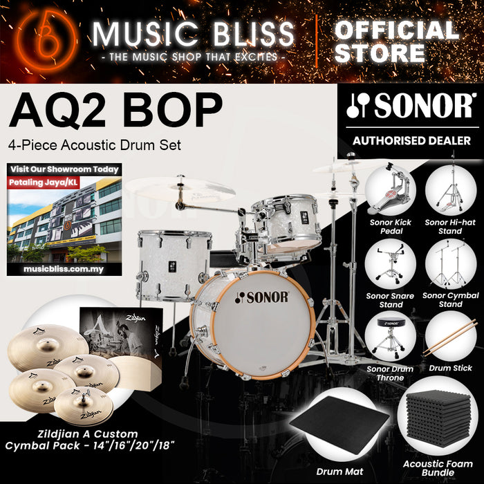 Sonor AQ2 BOP 4-Piece Acoustic Drum Set - 18 Inch Bass Drum - White Pearl