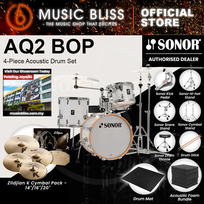 Sonor AQ2 BOP 4-Piece Acoustic Drum Set - 18 Inch Bass Drum - White Pearl