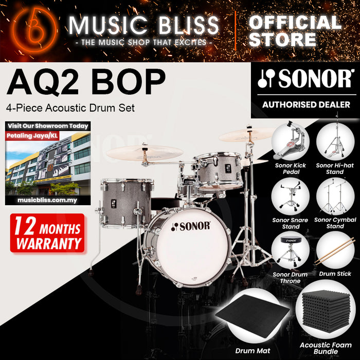 Sonor AQ2 BOP 4-Piece Acoustic Drum Set - 18 Inch Bass Drum - Titanium Quartz