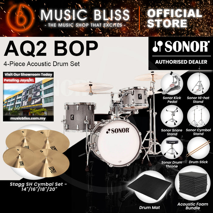 Sonor AQ2 BOP 4-Piece Acoustic Drum Set - 18 Inch Bass Drum - Titanium Quartz