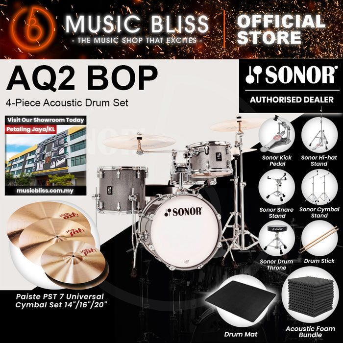 Sonor AQ2 BOP 4-Piece Acoustic Drum Set - 18 Inch Bass Drum - Titanium Quartz