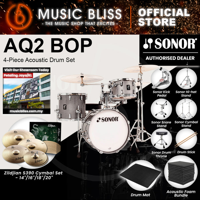 Sonor AQ2 BOP 4-Piece Acoustic Drum Set - 18 Inch Bass Drum - Titanium Quartz