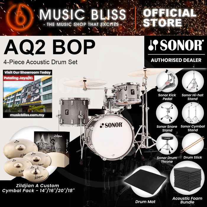 Sonor AQ2 BOP 4-Piece Acoustic Drum Set - 18 Inch Bass Drum - Titanium Quartz