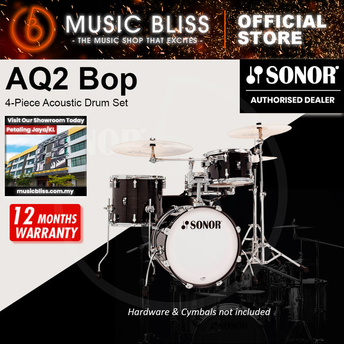 Sonor AQ2 BOP 4-Piece Acoustic Drum Set - 18 Inch Bass Drum - Transparent Stain Black
