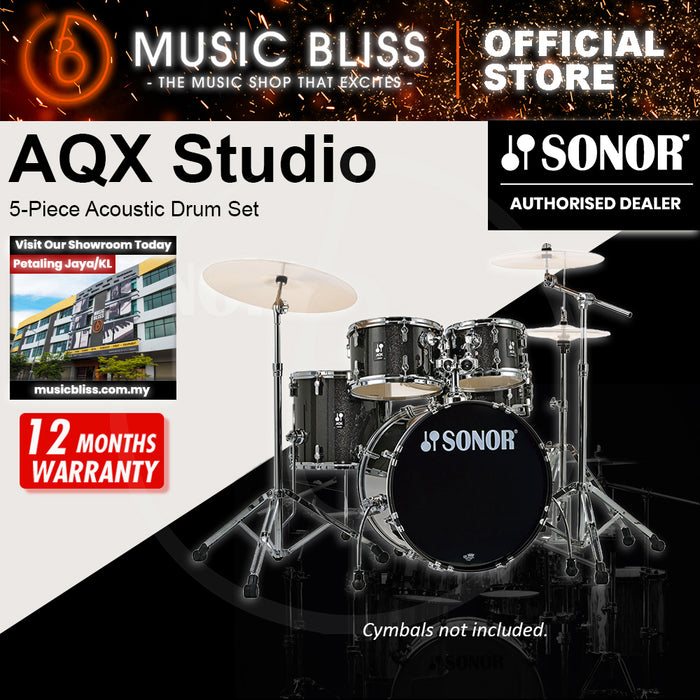 Sonor AQX Studio 5-Piece Acoustic Drum Set with Hardware - 20 Inch Bass Drum - Black Midnight Sparkle