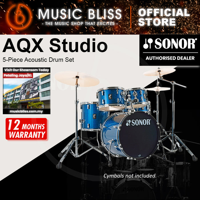 Sonor AQX Studio 5-Piece Acoustic Drum Set with Hardware - 20 Inch Bass Drum - Blue Ocean Sparkle