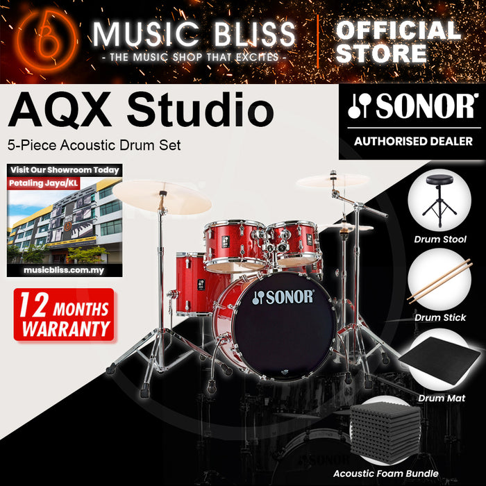 Sonor AQX Studio 5-Piece Acoustic Drum Set with Hardware - 20 Inch Bass Drum - Red Moon Sparkle