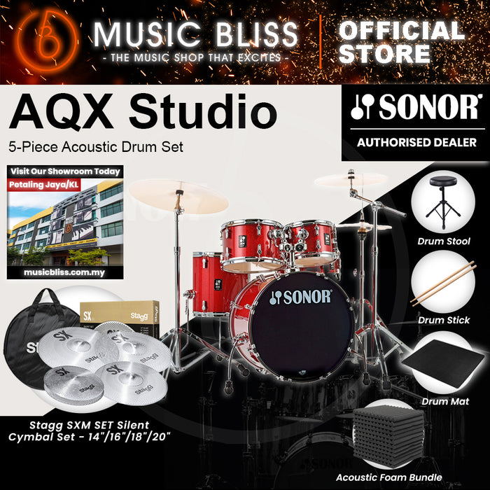 Sonor AQX Studio 5-Piece Acoustic Drum Set with Hardware - 20 Inch Bass Drum - Red Moon Sparkle